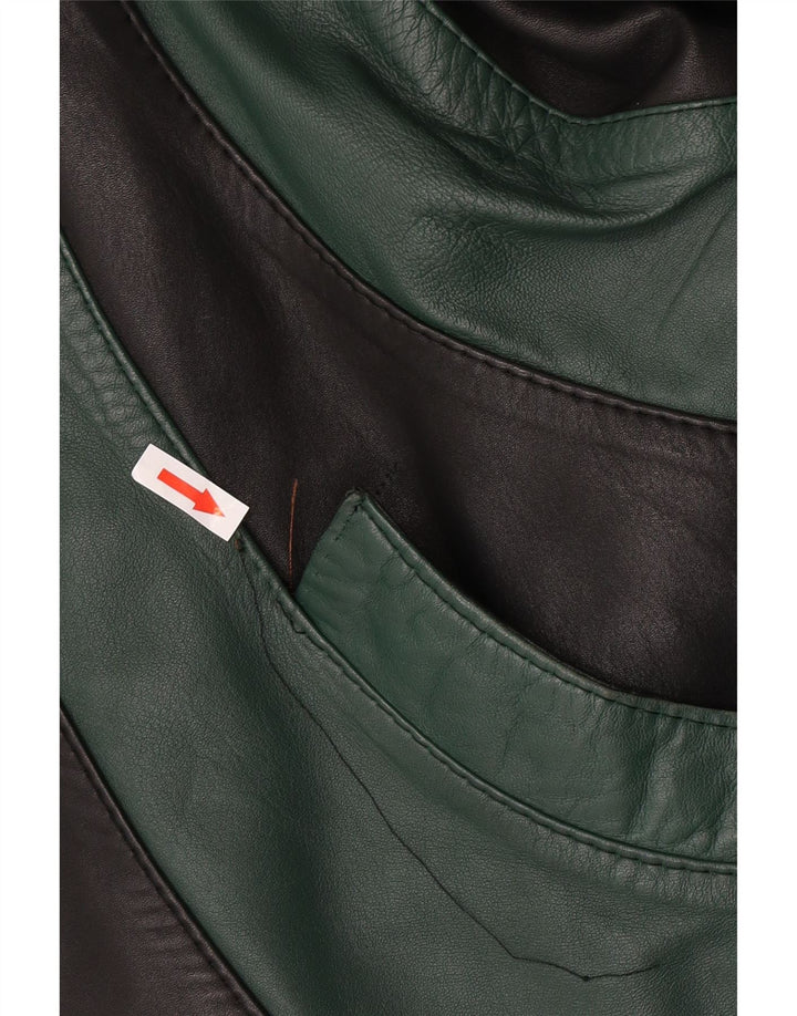 Vintage damska kurtka skórzana o luźnym kroju EU 46 XL, czarna skóra z blokami kolorów