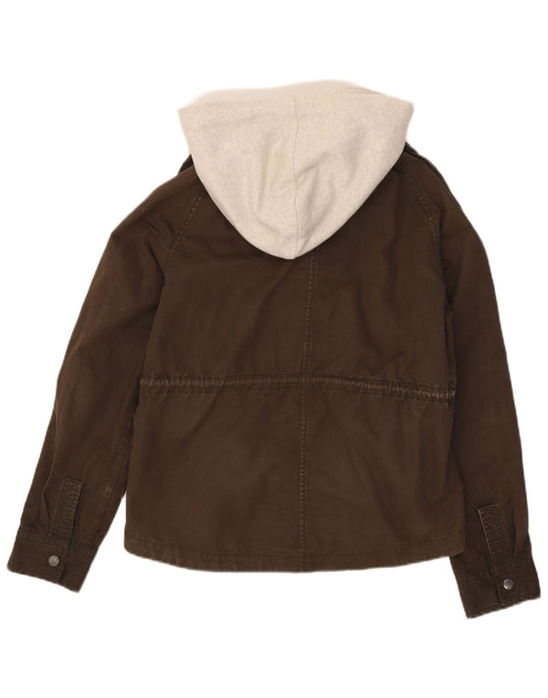 Damska kurtka bomber z kapturem Superdry UK 14, średnia bawełna khaki z blokami kolorów