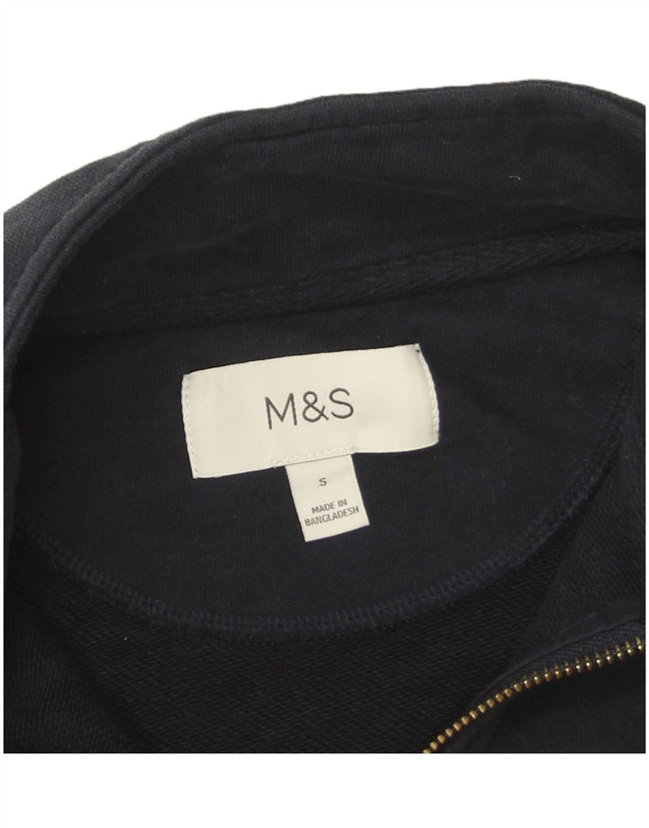 Męski sweter Marks & Spencer z zamkiem błyskawicznym, mały, granatowy, z blokami kolorów
