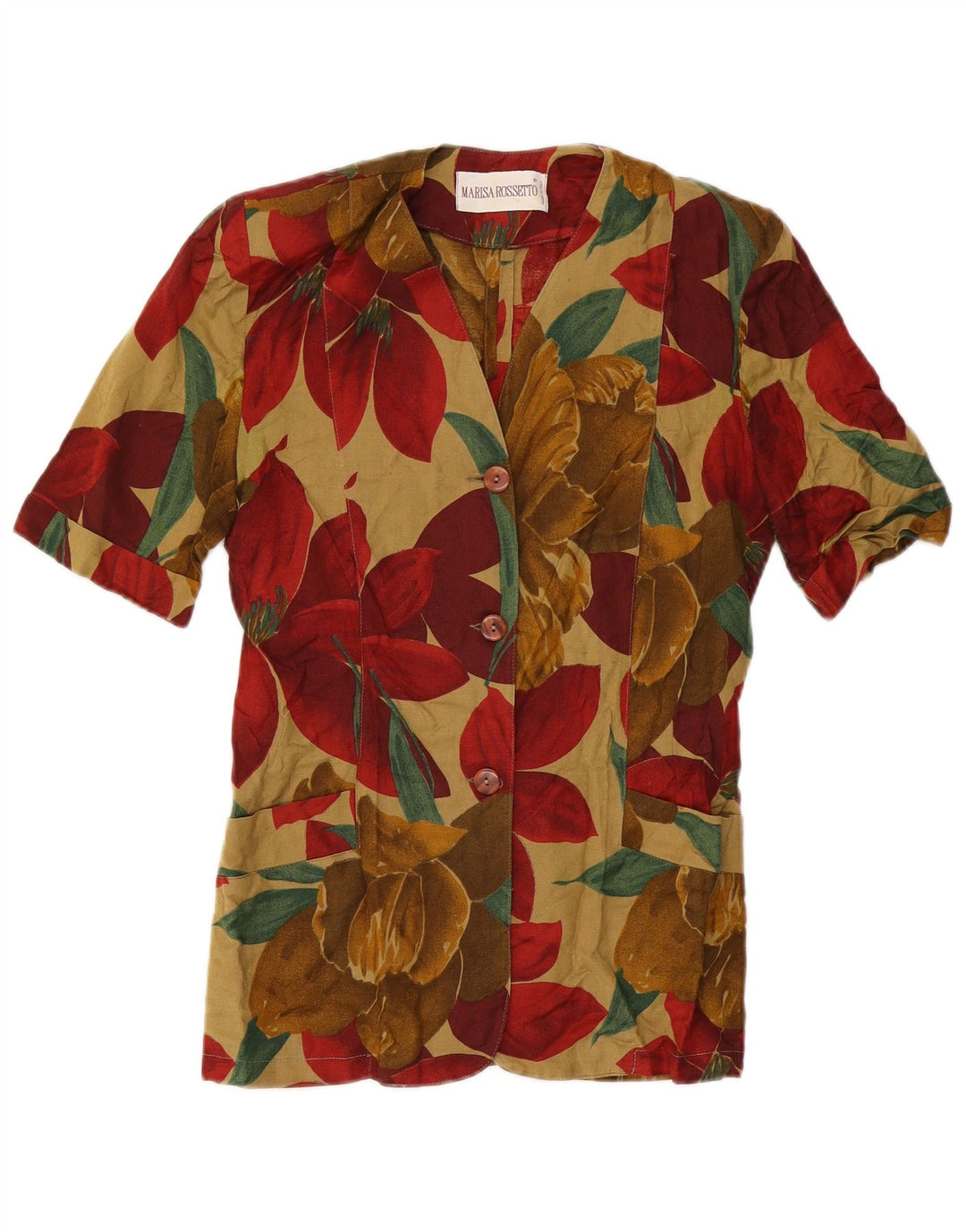 Damska marynarka z krótkim rękawem w stylu vintage, UK 12, średnia wielobarwna tropikalna