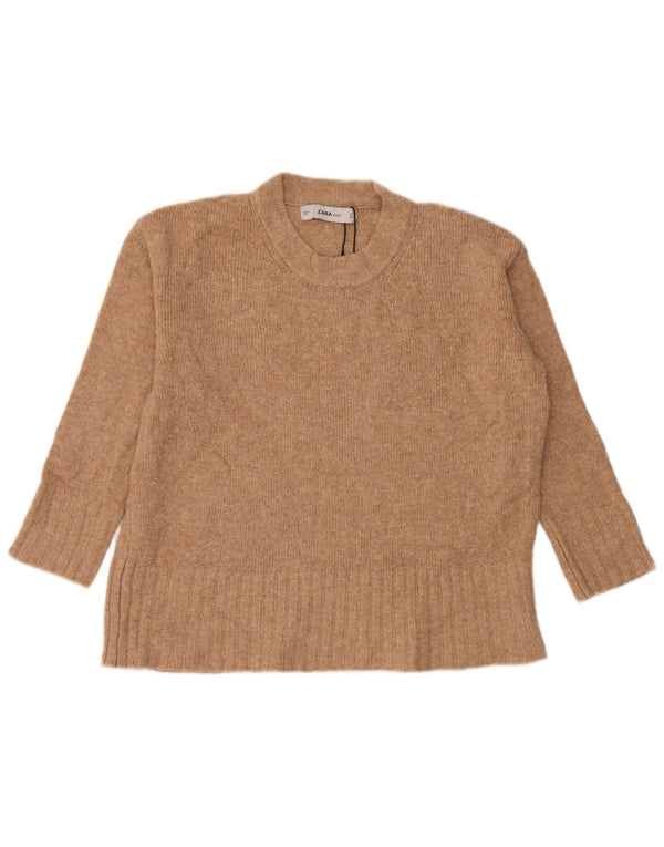 Zara Womens Oversized Crew Neck Jumper Sweater UK 10 Small Beige Acrylic