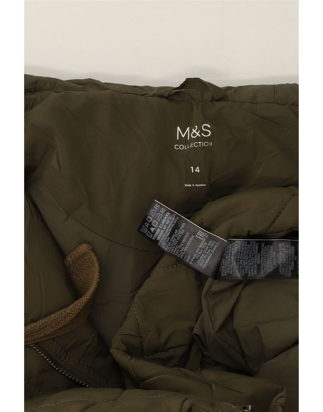 Marks & Spencer Damski pikowany płaszcz oversize z kapturem, UK 14, duży, zielony