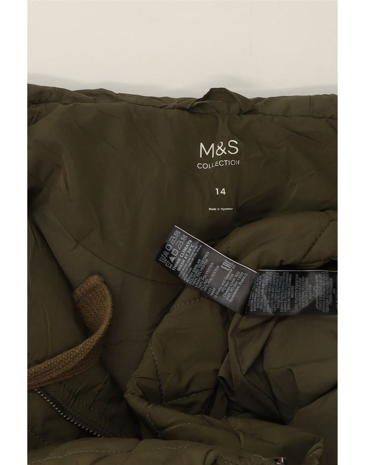 Marks & Spencer Damski pikowany płaszcz oversize z kapturem, UK 14, duży, zielony