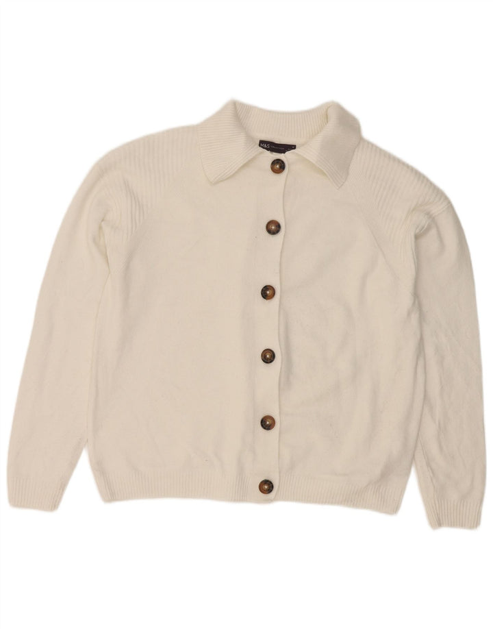 Marks & Spencer Damski sweter kardigan UK 14 Średni biały poliester
