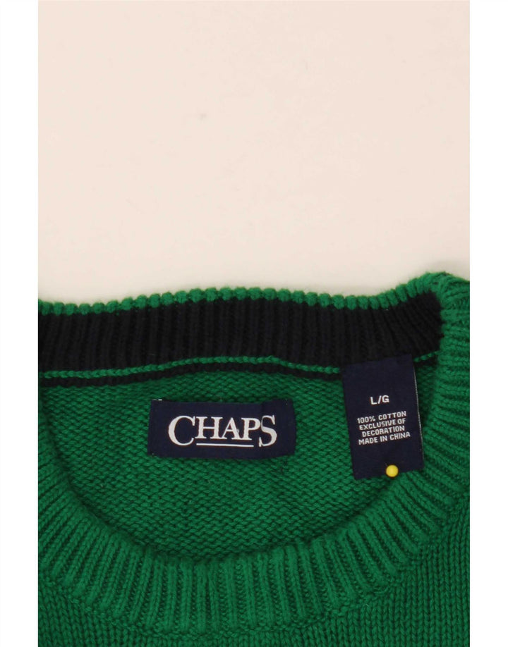 Męski sweter z wycięciem pod szyją Chaps, duży, zielony, bawełniany