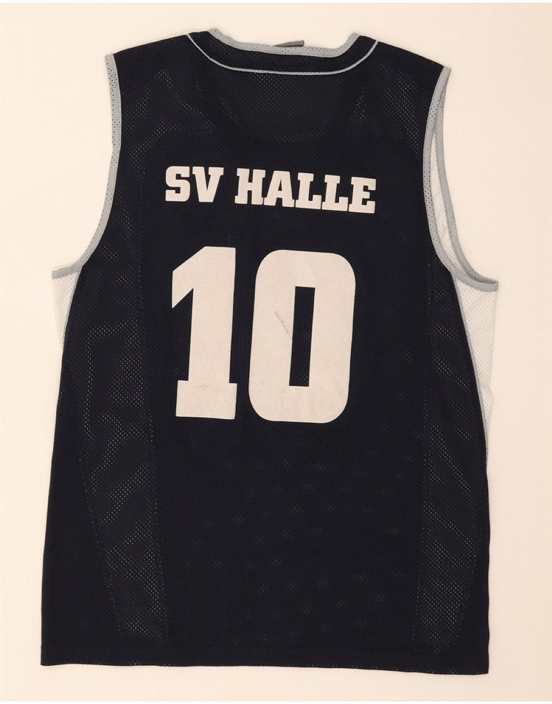 SPALDING Mens Graphic Vest Top Medium Navy Blue Colourblock Polyester Vintage Spalding and Second-Hand Spalding from Messina Hembry 