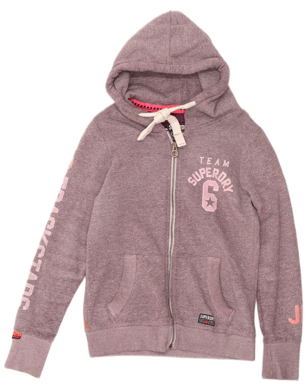 Damski sweter z kapturem Superdry z grafiką i zamkiem błyskawicznym UK 12, średni fiolet, nakrapiany