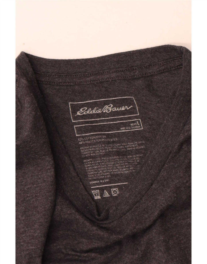 Męski graficzny top Eddie Bauer z długim rękawem, duży, szary, nakrapiany, bawełniany