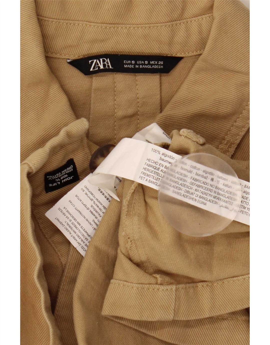Damska kurtka typu oversize z rękawem 3/4 Zara UK 10, mała, beżowa, bawełniana
