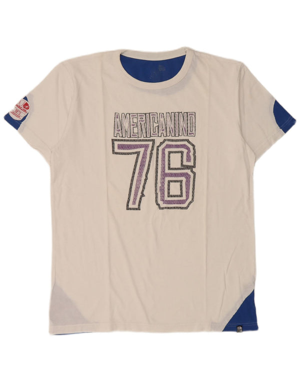 Męska koszulka z grafiką Americanino Top 2XL Biała bawełna z blokami kolorów