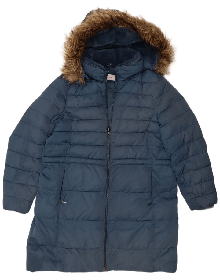Marks & Spencer Damski ocieplany płaszcz z kapturem UK 20 2XL Granatowy poliester