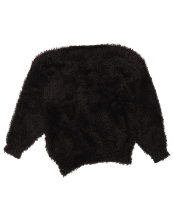 Damski sweter z okrągłym dekoltem w stylu VINTAGE UK 14, średni czarny, blok kolorów