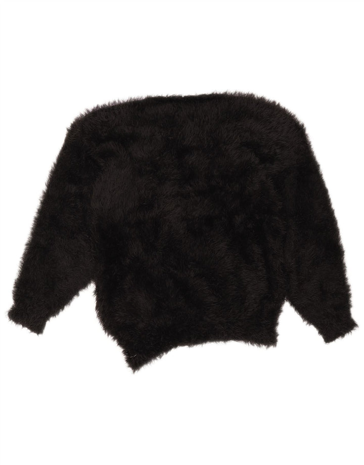 Damski sweter z okrągłym dekoltem w stylu VINTAGE UK 14, średni czarny, blok kolorów