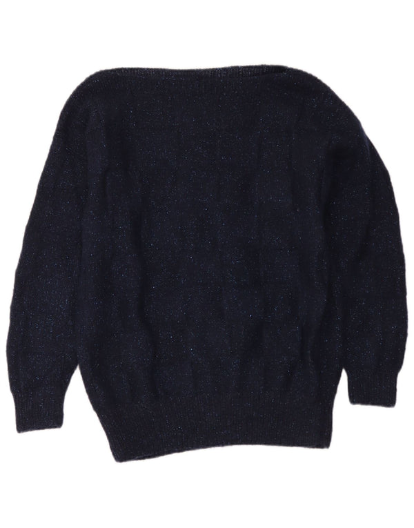 Sweter damski w stylu vintage z dekoltem w łódkę UK 16, duży, granatowy, nakrapiany