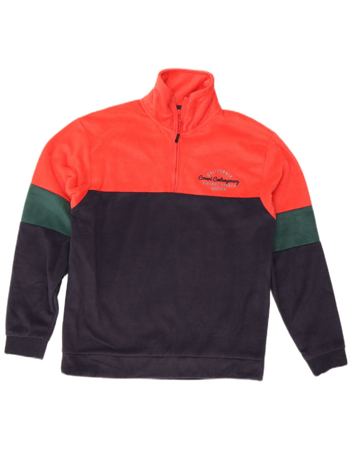 Męski sweter polarowy Coveri z zamkiem błyskawicznym i średnim wielobarwnym blokiem kolorów