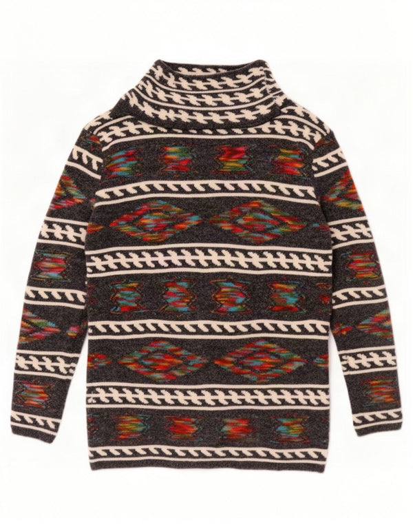 Sweter damski w stylu vintage, zawijany, UK 16, duży, szary, geometryczny akryl