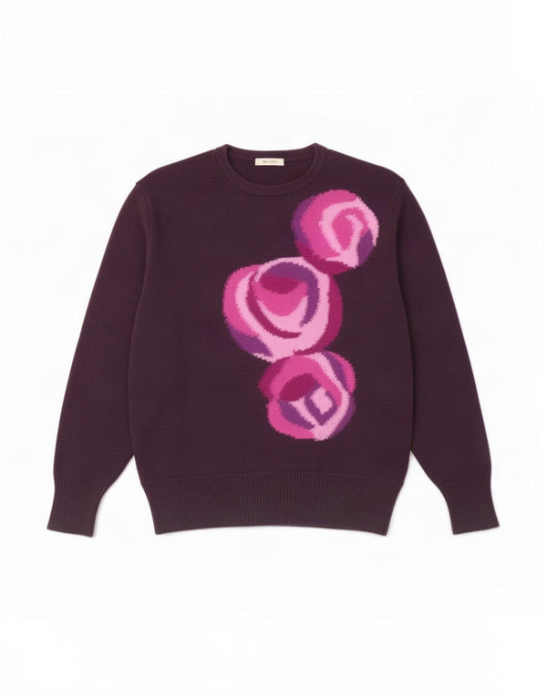 Vintage damski sweter z wycięciem pod szyją, UK 16, duży, fioletowy, kwiatowy