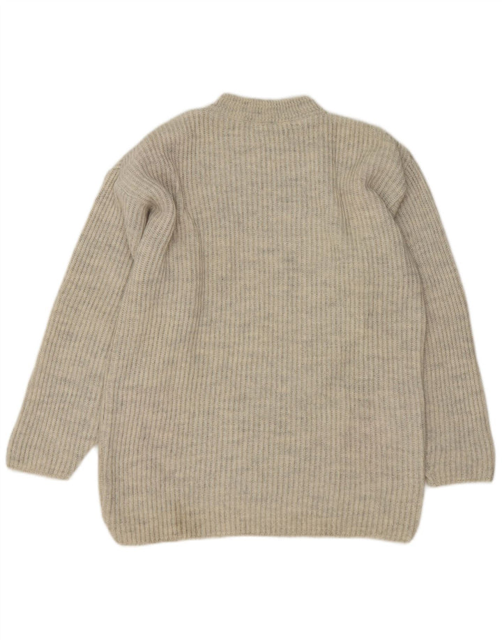Vintage męski sweter z golfem, średnio szary, geometryczny akryl