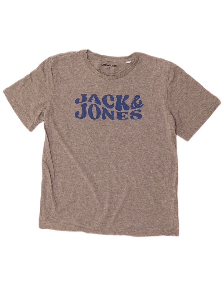Męski T-shirt z grafiką Jack & Jones, mały, szary, nakrapiany, bawełniany