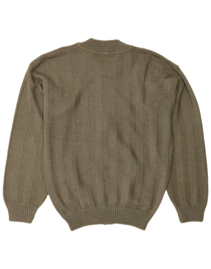 Sweter męski w stylu vintage, średni khaki, akryl w blokach kolorystycznych