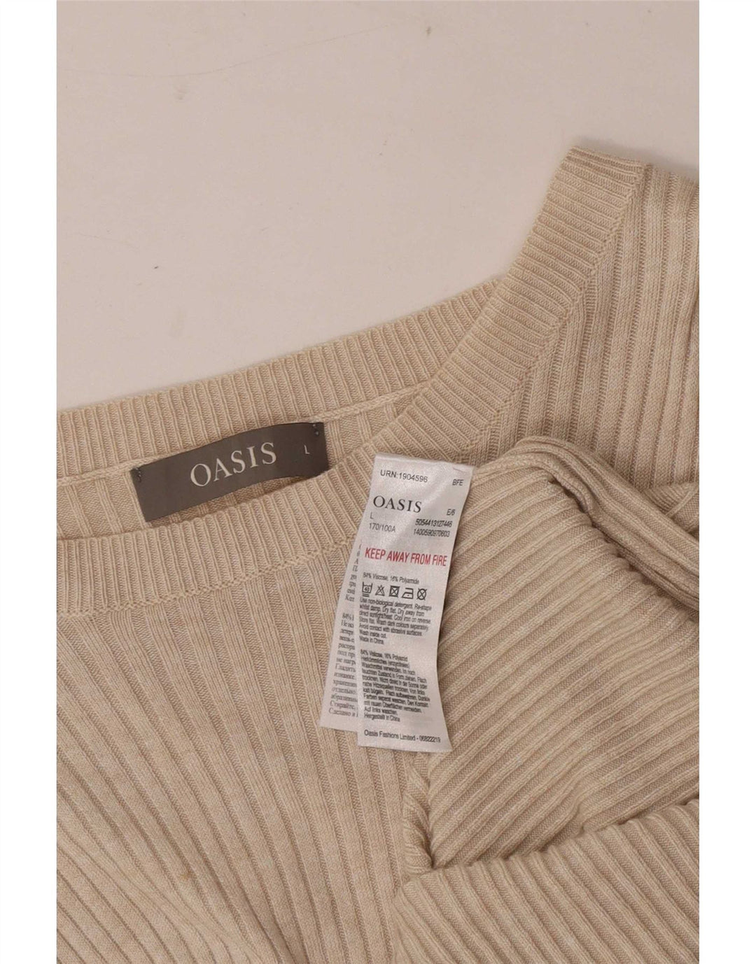 Top damski Oasis z długim rękawem UK 14, duży, beżowy, wiskoza