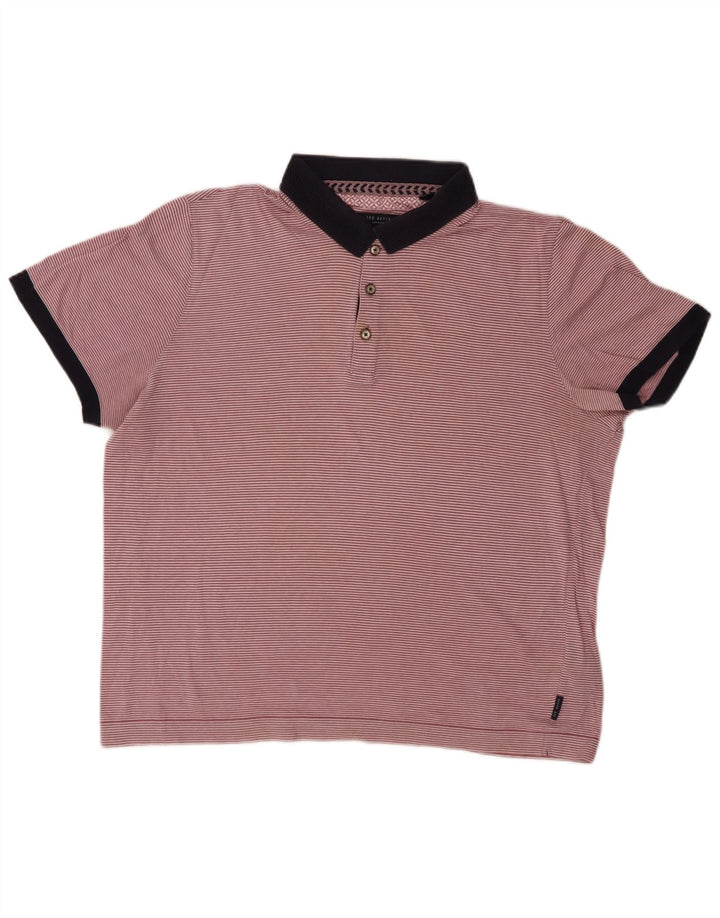 Męska koszulka polo TED BAKER, rozmiar 5 XL, różowa, bawełniana w prążki