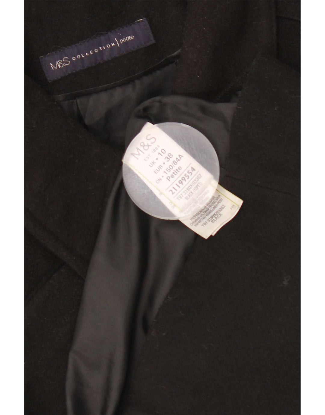 Marks & Spencer Damski płaszcz o regularnym kroju UK 10, mały, czarny, poliestrowy
