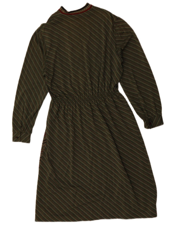 Vintage damska sukienka o linii A z długim rękawem UK 18 XL Khaki, wełna w paski