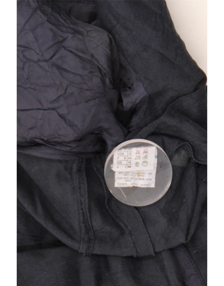 Vintage damska marynarka z krótkim rękawem, zapinana na 4 guziki, UK 16, duża, granatowa