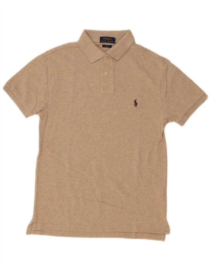 POLO RALPH LAUREN Męska koszulka polo slim fit, mała, beżowa, bawełniana w plamki
