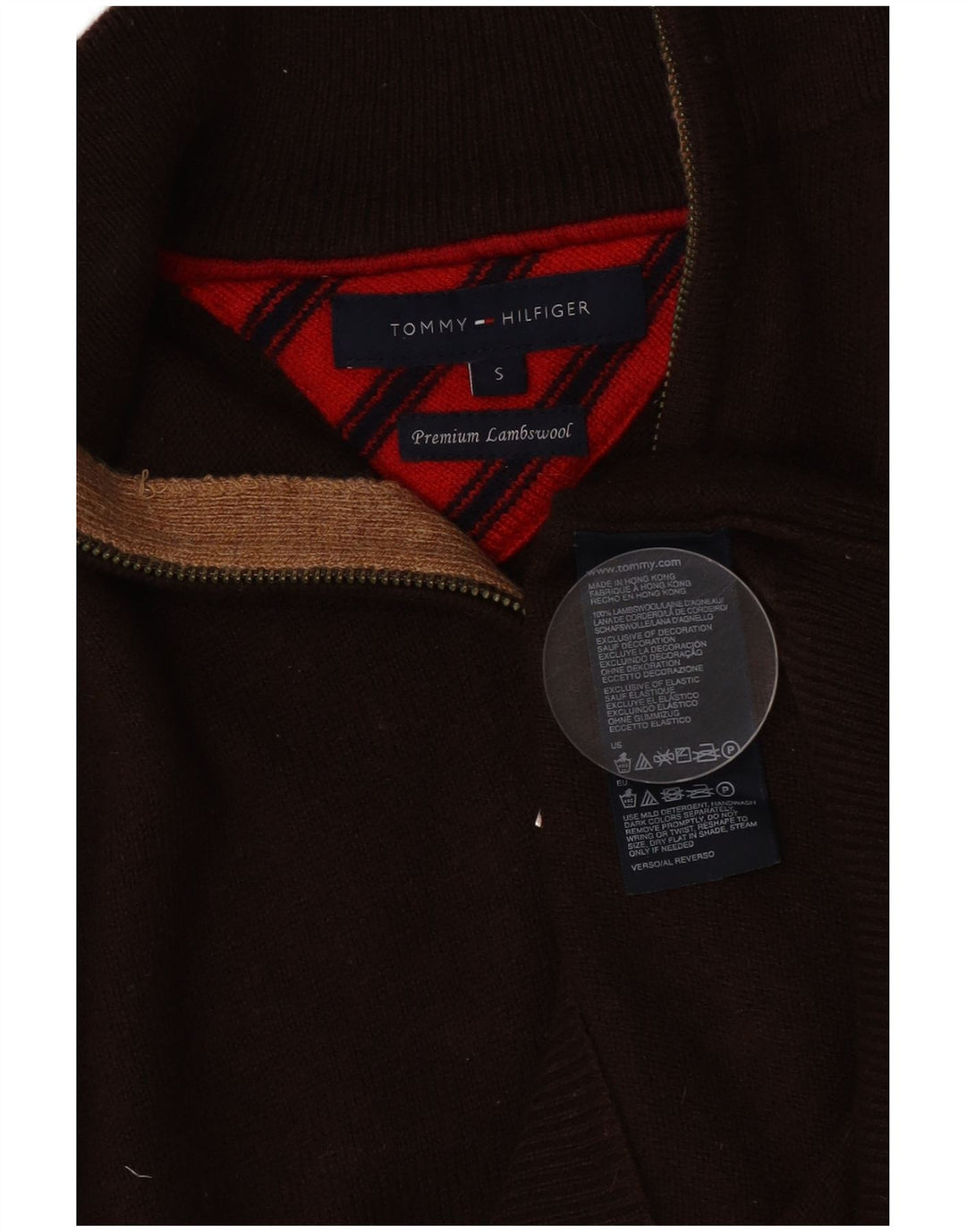 Męski sweter zapinany na zamek Tommy Hilfiger, mały, brązowy, z owczej wełny