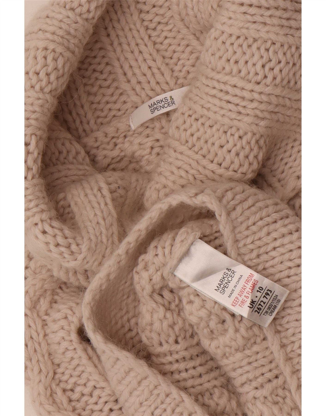 Marks & Spencer Damski sweter z golfem UK 10 Small Beżowy Akryl