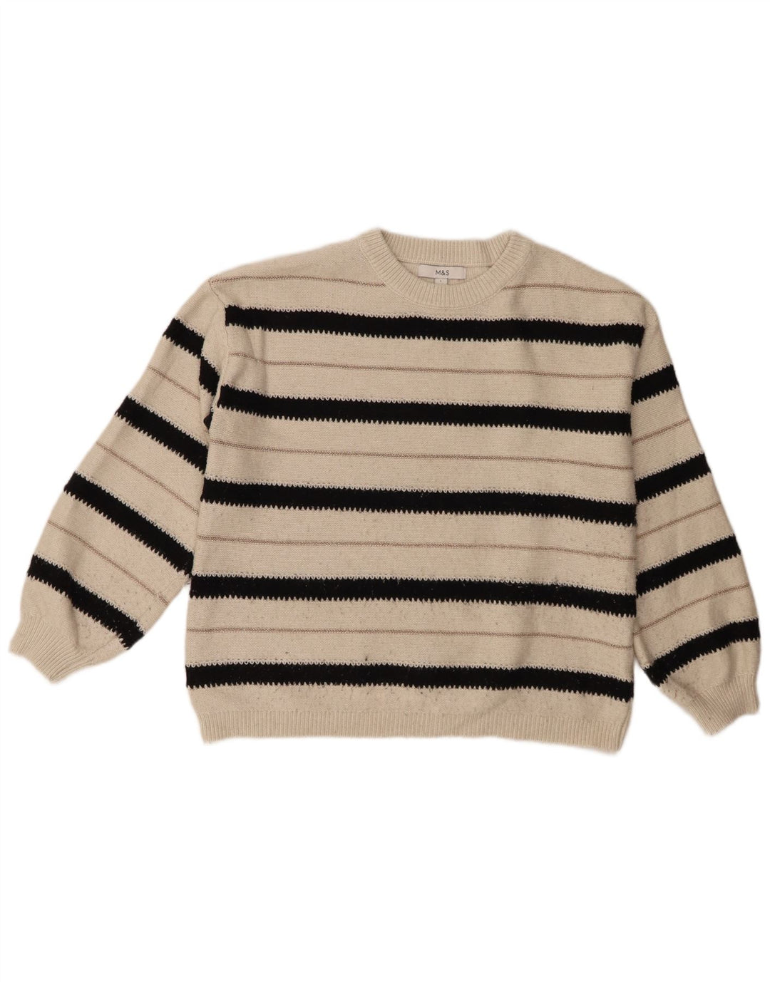 Marks & Spencer Damski sweter z okrągłym dekoltem, UK 16, duże, białe paski