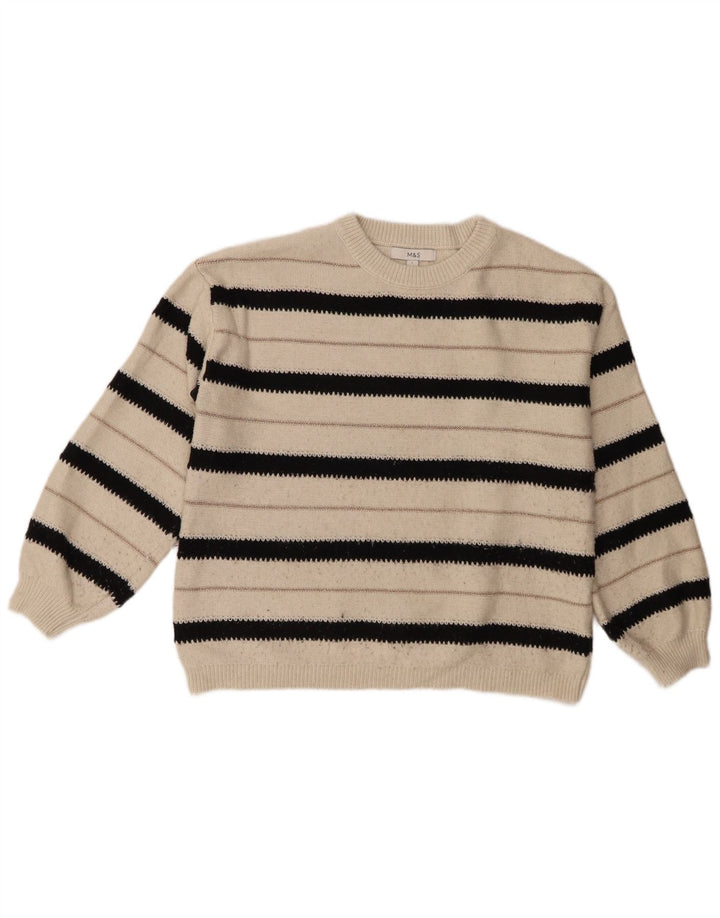 Marks & Spencer Damski sweter z okrągłym dekoltem, UK 16, duże, białe paski