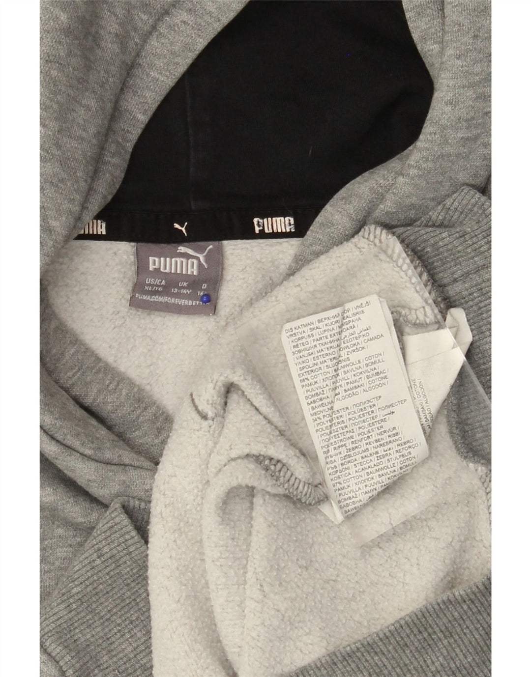 Chłopięcy sweter z kapturem i grafiką PUMA, 13-14 lat, szara bawełna