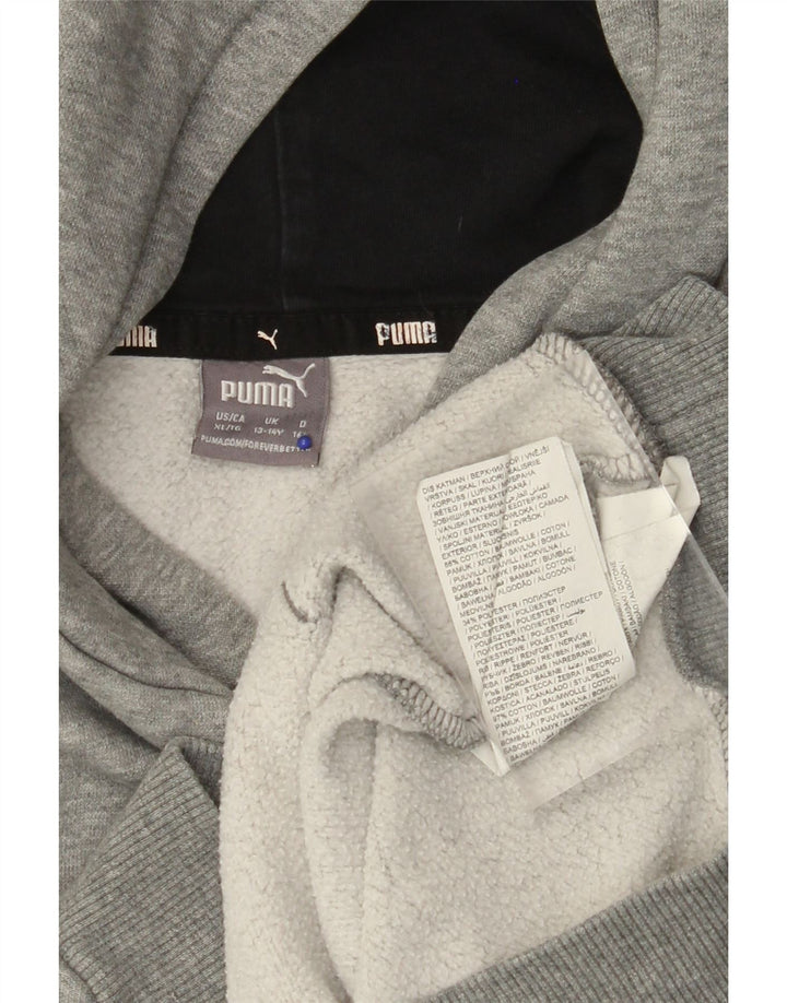 Chłopięcy sweter z kapturem i grafiką PUMA, 13-14 lat, szara bawełna