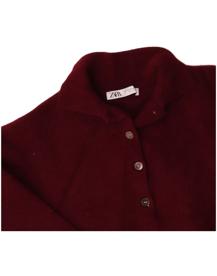 Damski sweter oversize ZARA Crop Polo UK 6 XS Burgundowa wełna