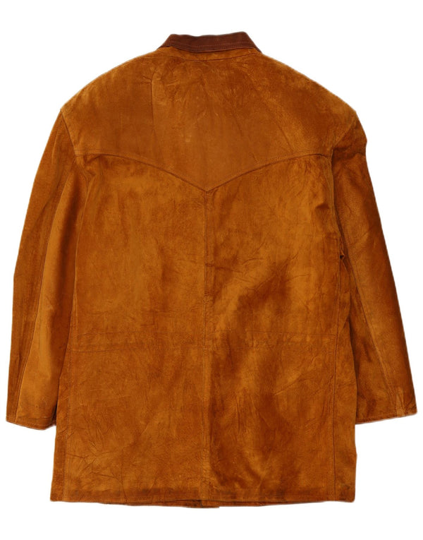 Vintage męski zamszowy płaszcz UK 42 XL z brązowej skóry