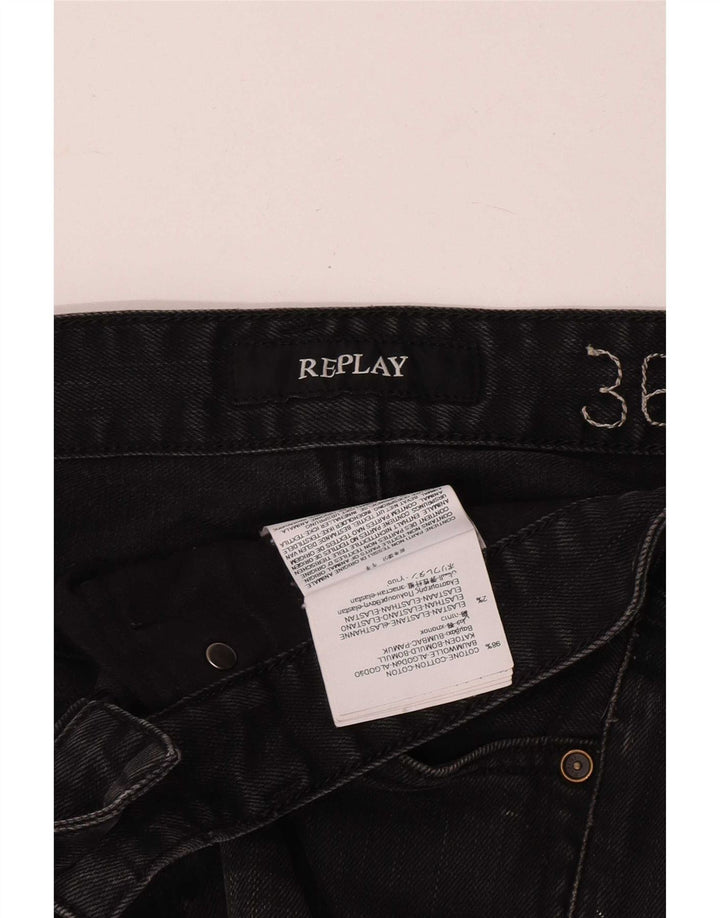 Męskie jeansy Replay Waitom Straight W36 L32 Czarne bawełniane