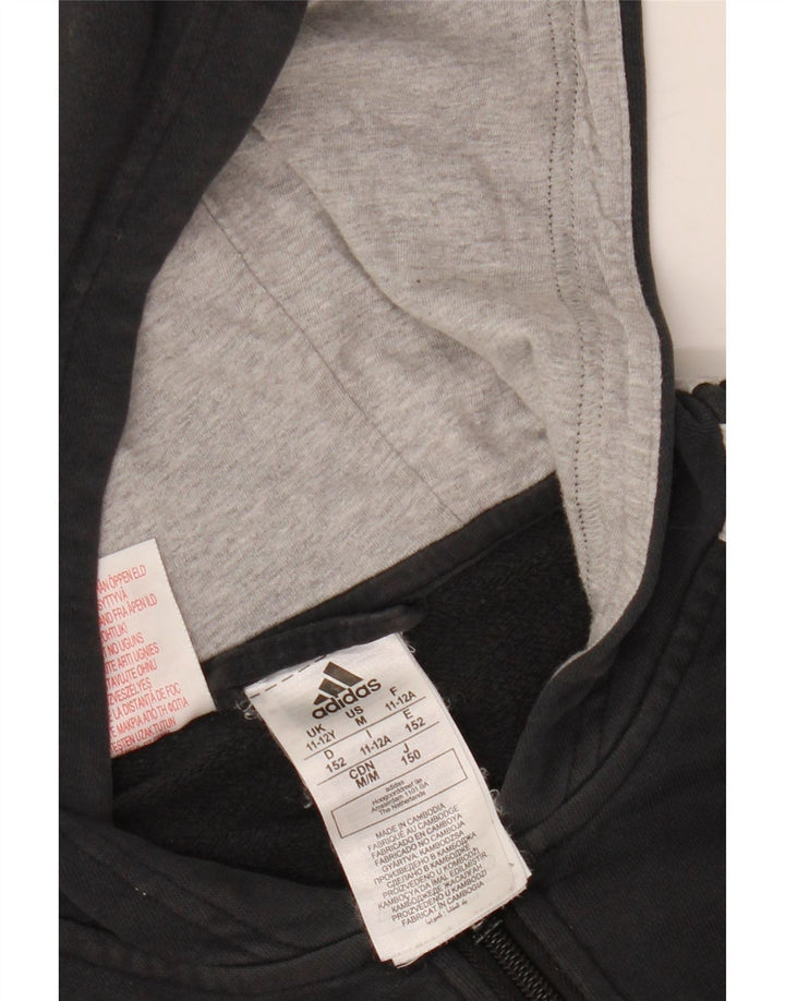 Chłopięcy sweter ADIDAS z kapturem i zamkiem, 11-12 lat, czarna bawełna z blokami kolorów