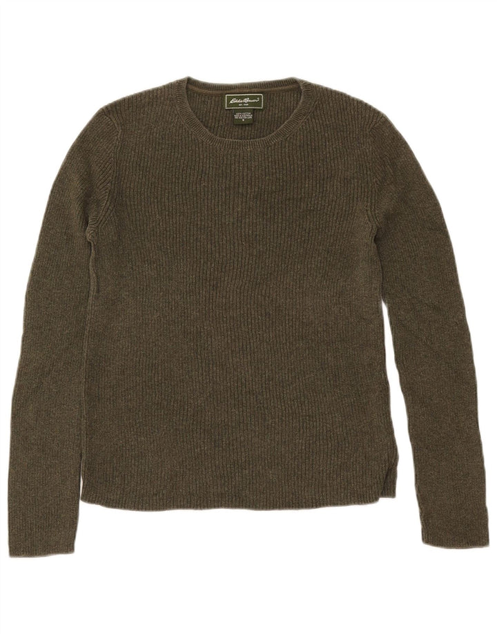 Damski sweter z okrągłym dekoltem EDDIE BAUER UK 10, mały, bawełniany khaki