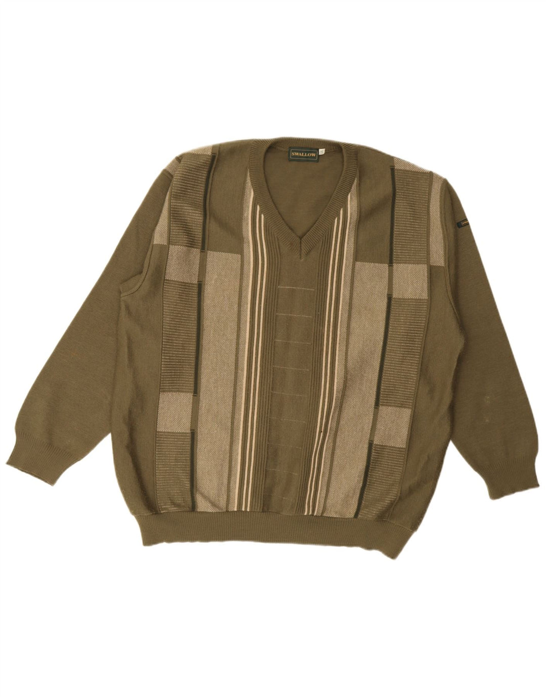 Męski sweter Swallow z dekoltem w kształcie litery V, 2XL, wełna w kolorze khaki