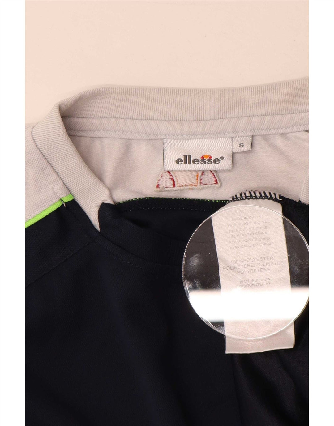 Męski T-shirt z grafiką Ellesse, mały, granatowy, poliester z blokami kolorów
