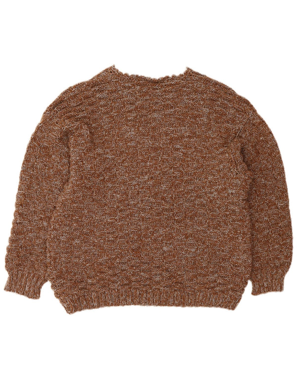 Sweter damski VINTAGE z dekoltem w kształcie litery V, UK 16, duży, brązowy, nakrapiany