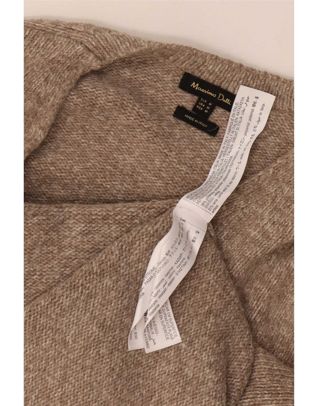 Męski sweter Massimo Dutti z dekoltem w kształcie litery V, średnio beżowy poliamid