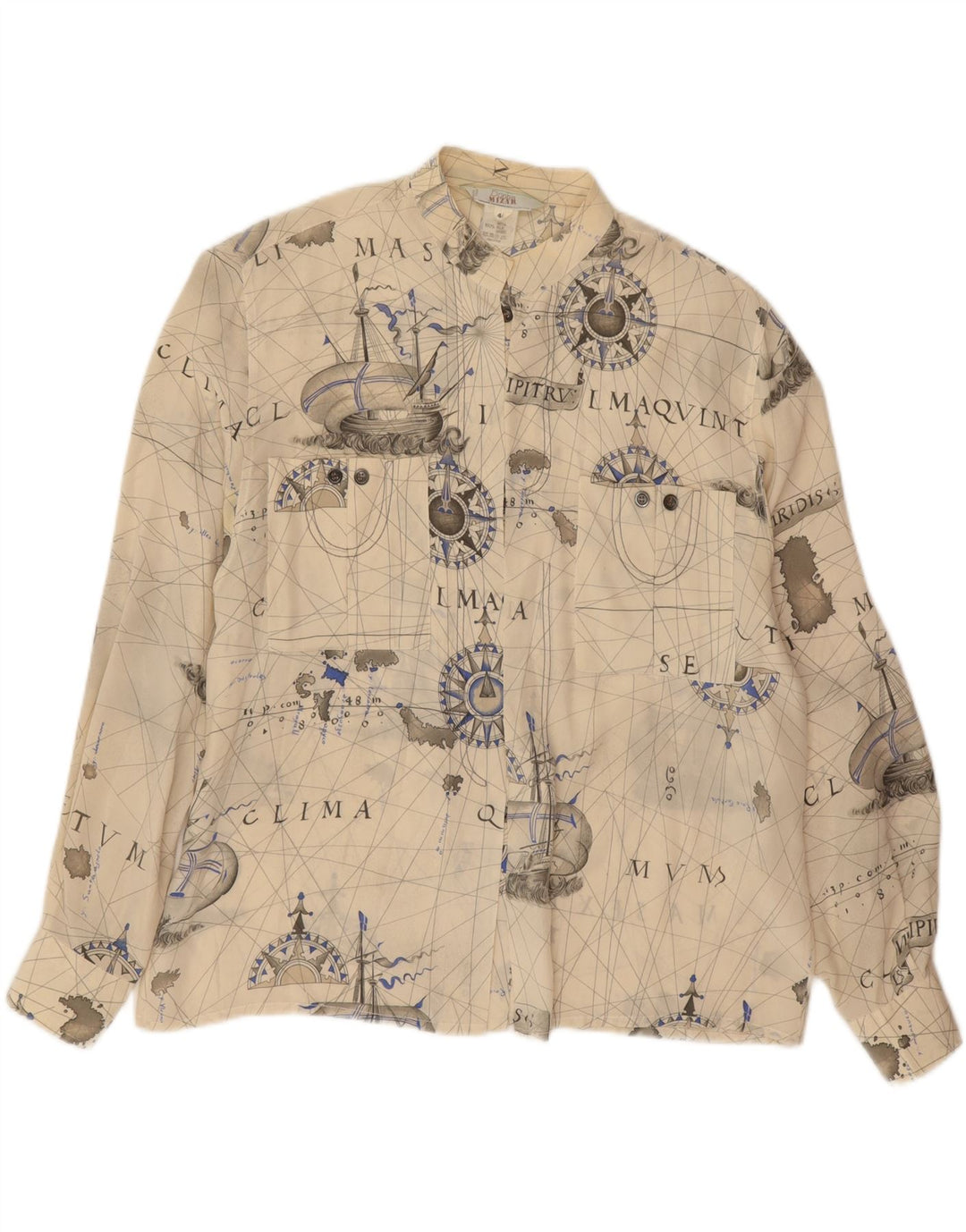 DONNA MIZAR Womens Abstract Pattern Shirt Blouse IT 46 Large Off White Vintage Donna Mizar and Second-Hand Donna Mizar from Messina Hembry 