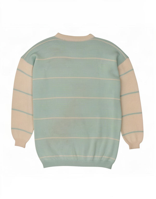 Vintage damski sweter z dekoltem w łódkę UK 16, duży niebieski kwiatowy poliakryl