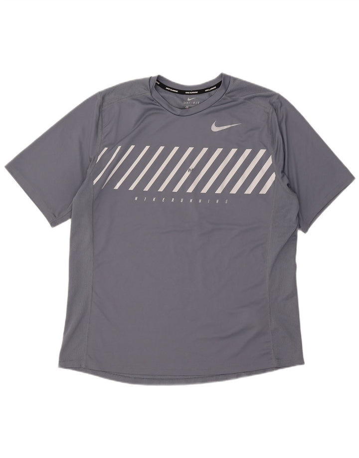 Męski T-shirt Nike Dri Fit z grafiką, top XL, szary, poliestrowy w paski