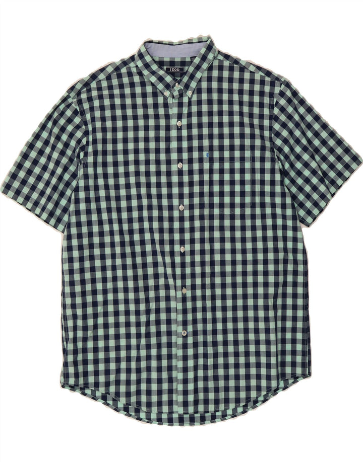IZOD Mens Short Sleeve Shirt Large Navy Blue Gingham Cotton Vintage Izod and Second-Hand Izod from Messina Hembry 