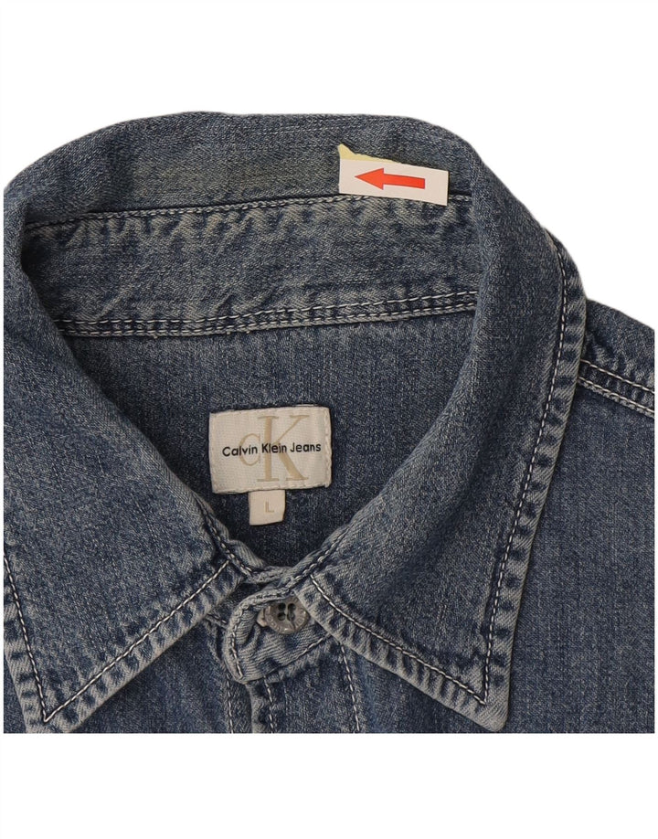 Męska koszula dżinsowa Calvin Klein, duża, niebieska, bawełniana